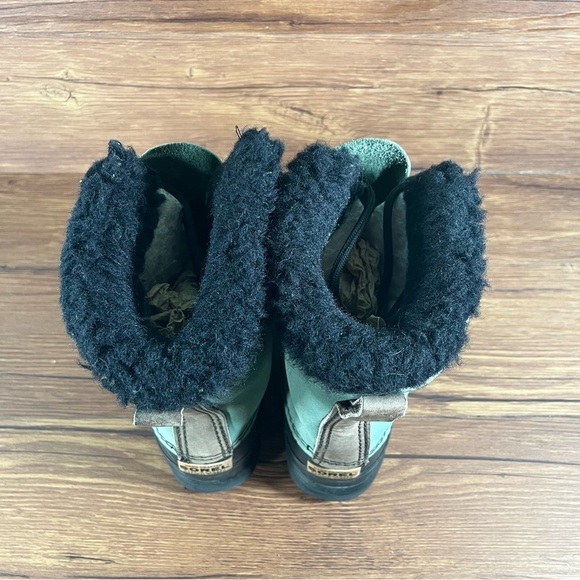 SOREL Caribou Green Leather Snow Boots Winter Shoes Women’s Size 9 Lace Up - Picture 6 of 10